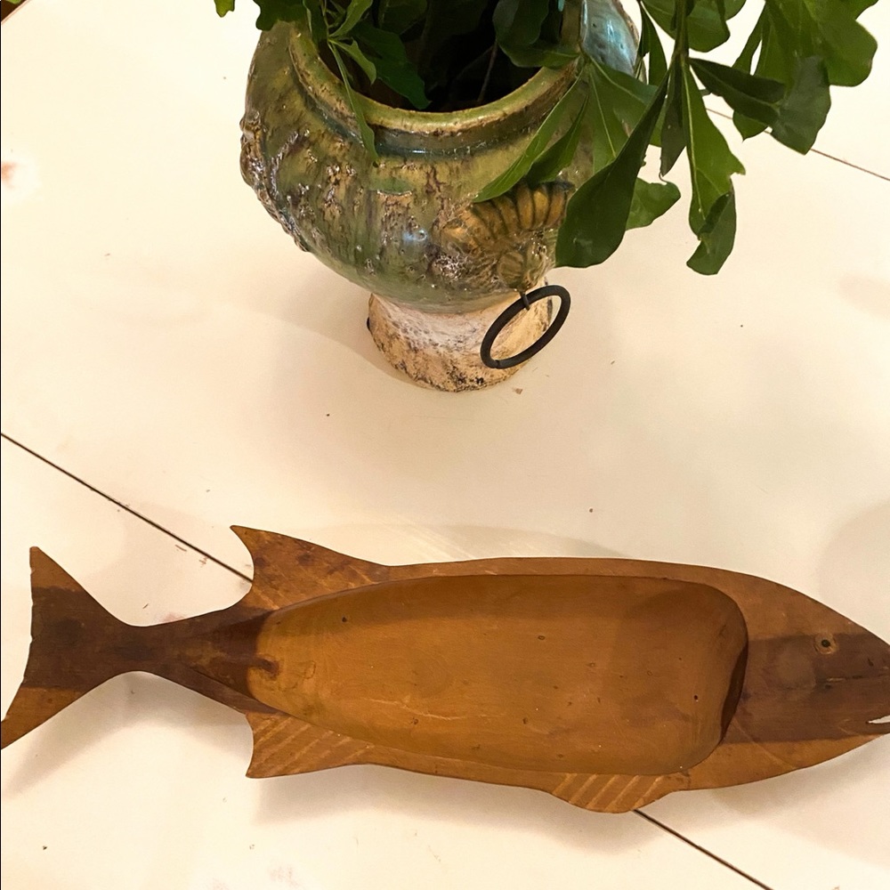 Vintage Wooden Fish Serving Bowl